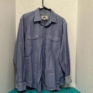 Joseph Abboud Blue & White Stripe Slim Fit Dress Shirt 100 % Cotton Size Lg